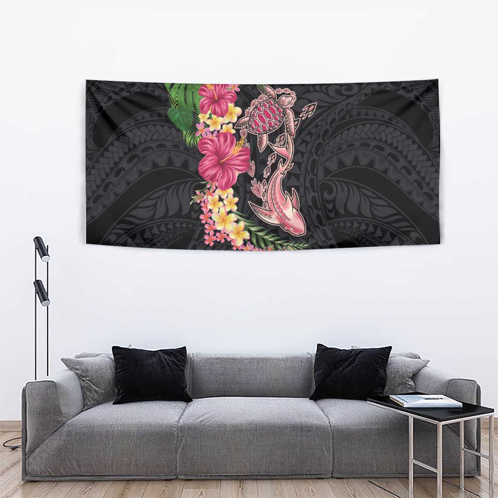 Hawaiian Tropical Plants Turtle and Shark Tapestry Polynesian Art Tattoo