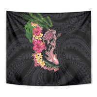 Hawaiian Tropical Plants Turtle and Shark Tapestry Polynesian Art Tattoo