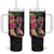 Hawaiian Tropical Plants Turtle and Shark Tumbler With Handle Polynesian Art Tattoo