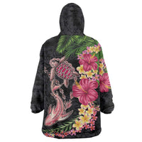 Hawaiian Tropical Plants Turtle and Shark Wearable Blanket Hoodie Polynesian Art Tattoo