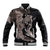 Hawaiian Tropical Plants Turtle and Shark Baseball Jacket Polynesian Art Tattoo Grayscale Color