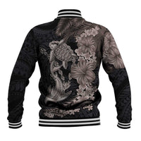 Hawaiian Tropical Plants Turtle and Shark Baseball Jacket Polynesian Art Tattoo Grayscale Color