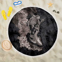Hawaiian Tropical Plants Turtle and Shark Beach Blanket Polynesian Art Tattoo Grayscale Color