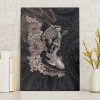 Hawaiian Tropical Plants Turtle and Shark Canvas Wall Art Polynesian Art Tattoo Grayscale Color