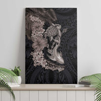 Hawaiian Tropical Plants Turtle and Shark Canvas Wall Art Polynesian Art Tattoo Grayscale Color