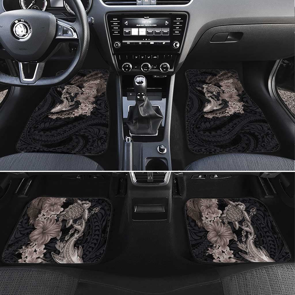 Hawaiian Tropical Plants Turtle and Shark Car Mats Polynesian Art Tattoo Grayscale Color