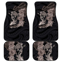 Hawaiian Tropical Plants Turtle and Shark Car Mats Polynesian Art Tattoo Grayscale Color