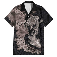 Hawaiian Tropical Plants Turtle and Shark Family Matching Puletasi and Hawaiian Shirt Polynesian Art Tattoo Grayscale Color