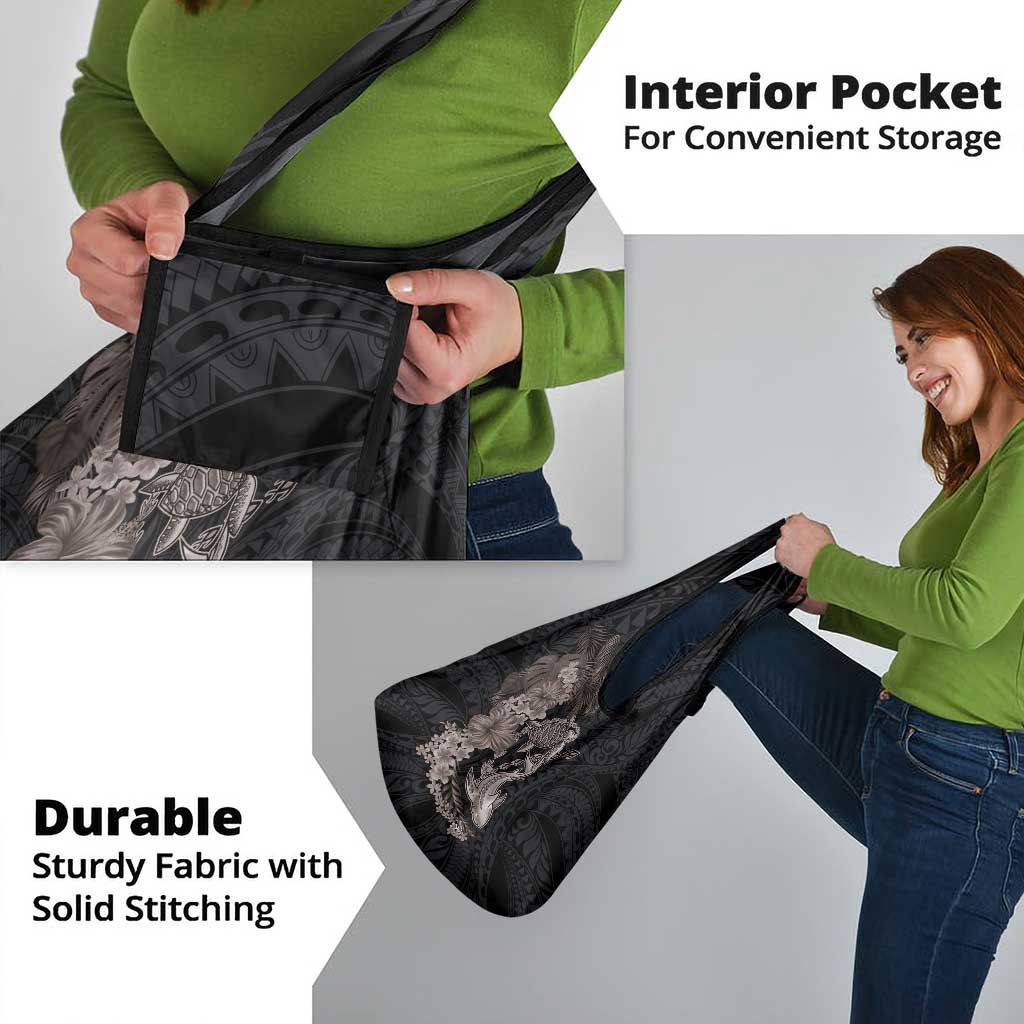 Hawaiian Tropical Plants Turtle and Shark Grocery Bag Polynesian Art Tattoo Grayscale Color