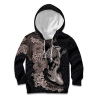 Hawaiian Tropical Plants Turtle and Shark Kid Hoodie Polynesian Art Tattoo Grayscale Color