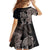 Hawaiian Tropical Plants Turtle and Shark Kid Short Sleeve Dress Polynesian Art Tattoo Grayscale Color