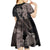 Hawaiian Tropical Plants Turtle and Shark Kid Short Sleeve Dress Polynesian Art Tattoo Grayscale Color