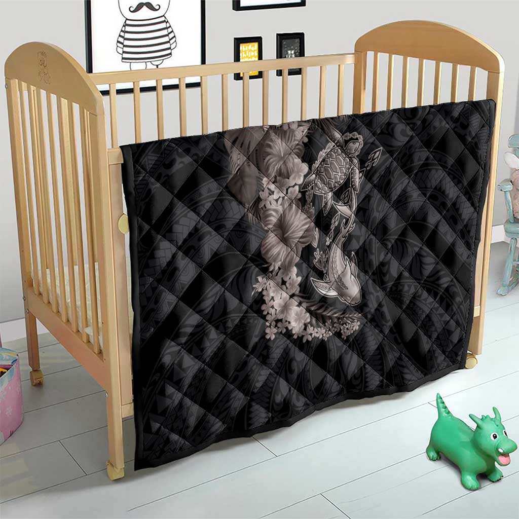 Hawaiian Tropical Plants Turtle and Shark Quilt Polynesian Art Tattoo Grayscale Color