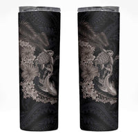 Hawaiian Tropical Plants Turtle and Shark Skinny Tumbler Polynesian Art Tattoo Grayscale Color