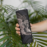 Hawaiian Tropical Plants Turtle and Shark Skinny Tumbler Polynesian Art Tattoo Grayscale Color