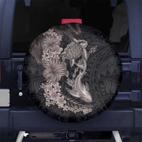 Hawaiian Tropical Plants Turtle and Shark Spare Tire Cover Polynesian Art Tattoo Grayscale Color