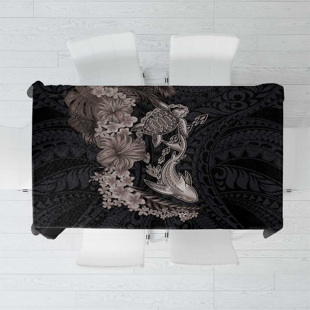 Hawaiian Tropical Plants Turtle and Shark Tablecloth Polynesian Art Tattoo Grayscale Color