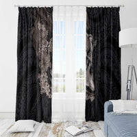 Hawaiian Tropical Plants Turtle and Shark Window Curtain Polynesian Art Tattoo Grayscale Color