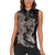 Hawaiian Tropical Plants Turtle and Shark Women Sleeveless Polo Shirt Polynesian Art Tattoo Grayscale Color
