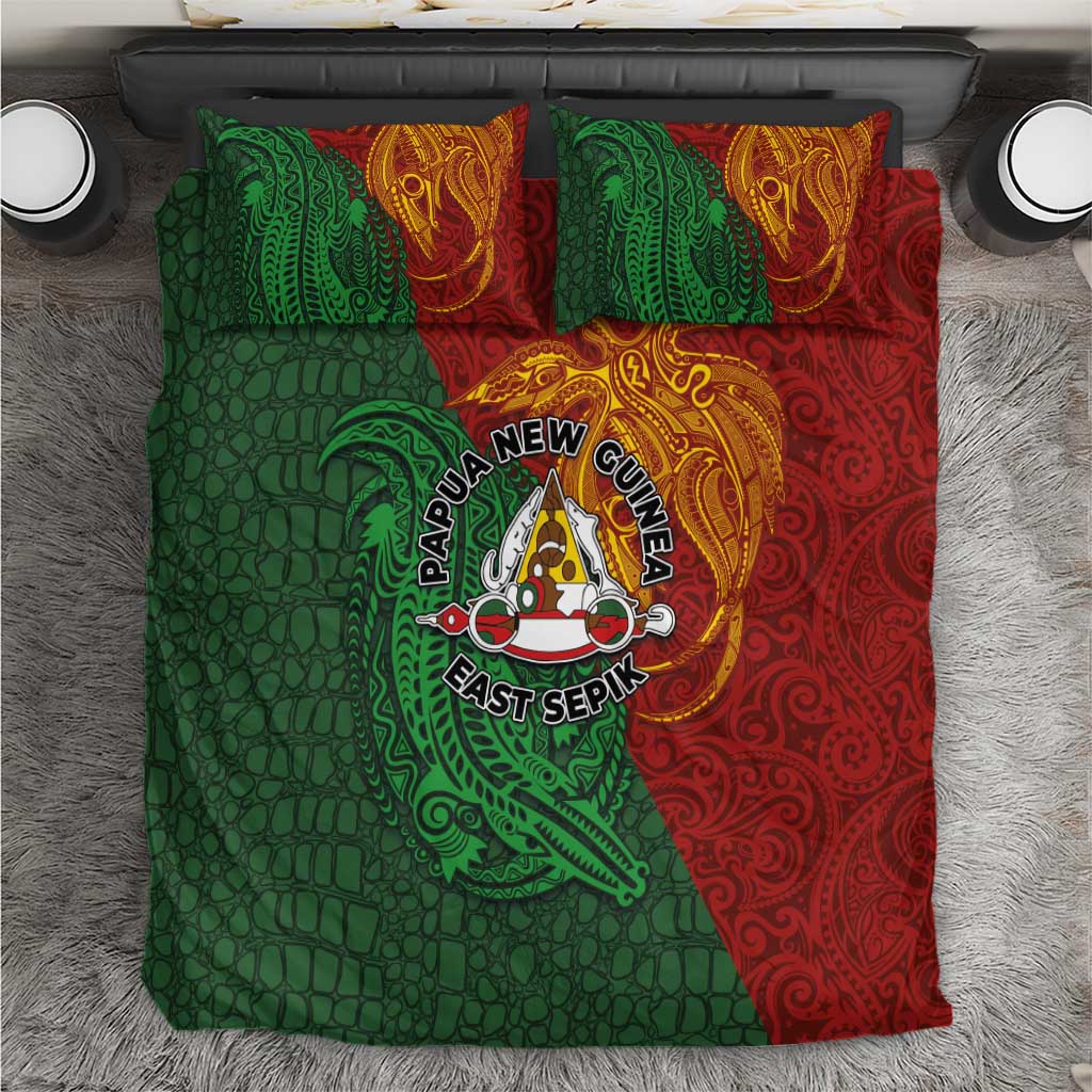 Papua New Guinea East Sepik Province Bedding Set Tribal Crocodile Birds of Paradise Melanesian Tattoo