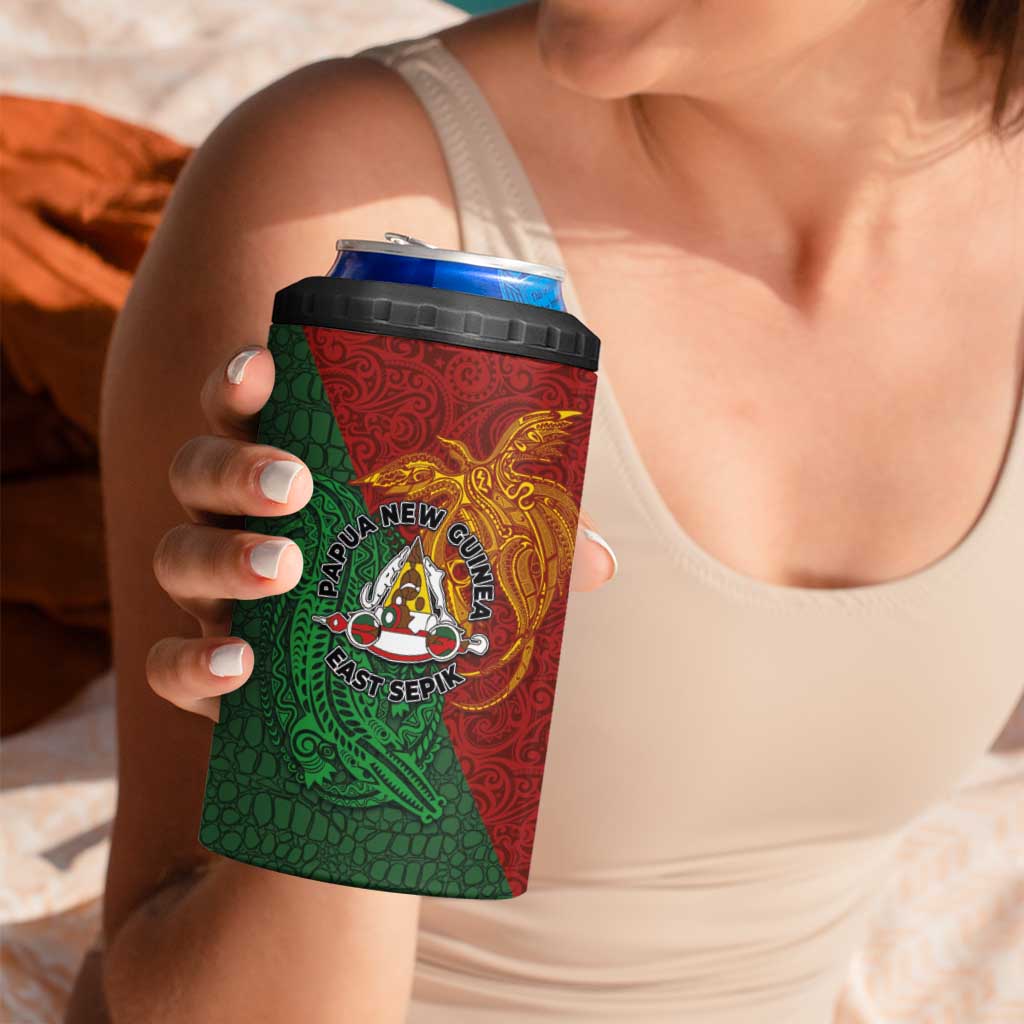 Papua New Guinea East Sepik Province 4 in 1 Can Cooler Tumbler Tribal Crocodile Birds of Paradise Melanesian Tattoo