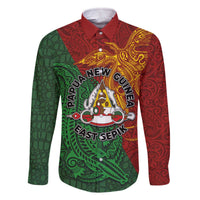 Papua New Guinea East Sepik Province Family Matching Off The Shoulder Long Sleeve Dress and Hawaiian Shirt Tribal Crocodile Birds of Paradise Melanesian Tattoo LT03 Dad's Shirt - Long Sleeve Green - Polynesian Pride