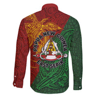 Papua New Guinea East Sepik Province Family Matching Off The Shoulder Long Sleeve Dress and Hawaiian Shirt Tribal Crocodile Birds of Paradise Melanesian Tattoo LT03 - Polynesian Pride