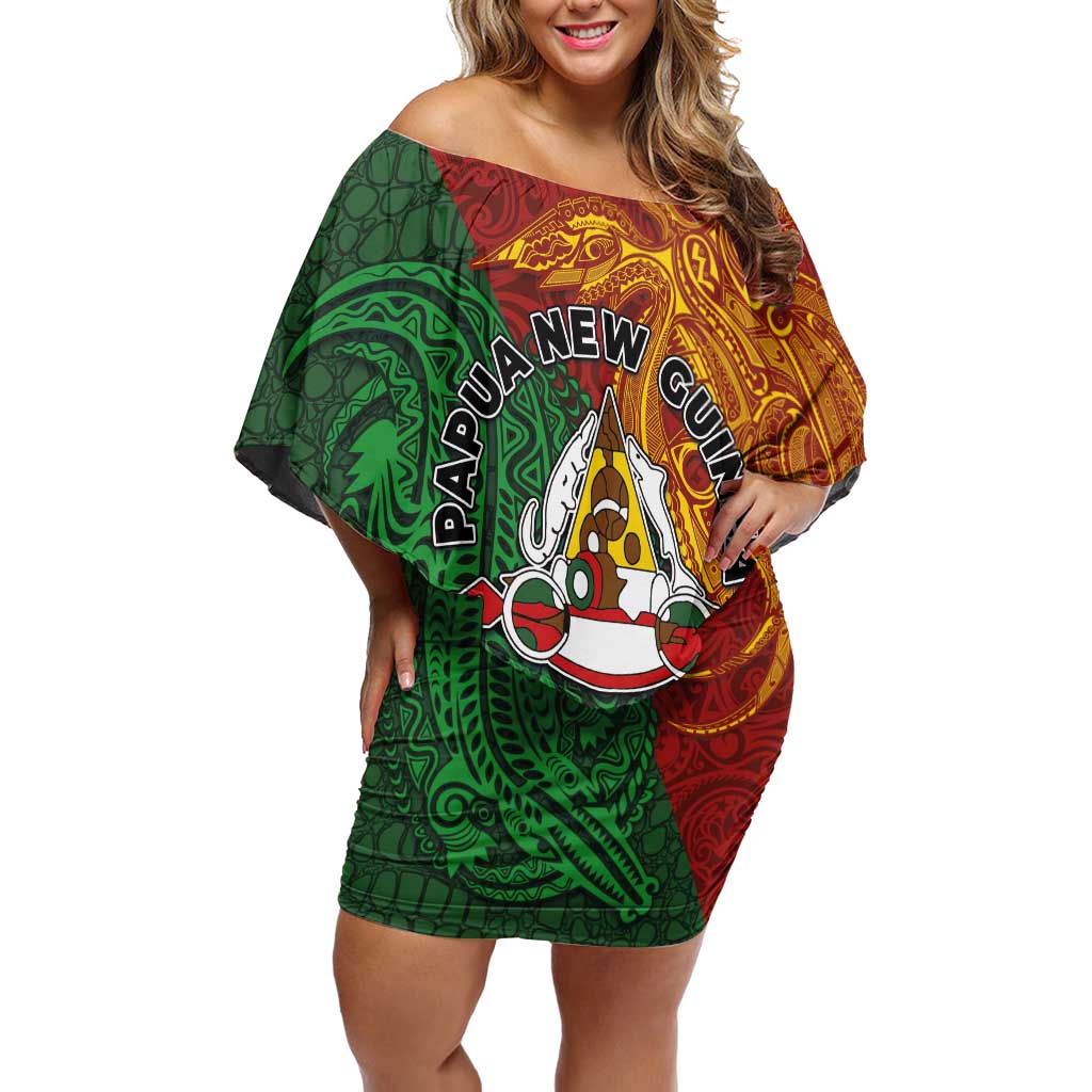 Papua New Guinea East Sepik Province Family Matching Off Shoulder Short Dress and Hawaiian Shirt Tribal Crocodile Birds of Paradise Melanesian Tattoo