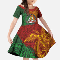 Papua New Guinea East Sepik Province Family Matching Summer Maxi Dress and Hawaiian Shirt Tribal Crocodile Birds of Paradise Melanesian Tattoo LT03 Daughter's Dress Green - Polynesian Pride
