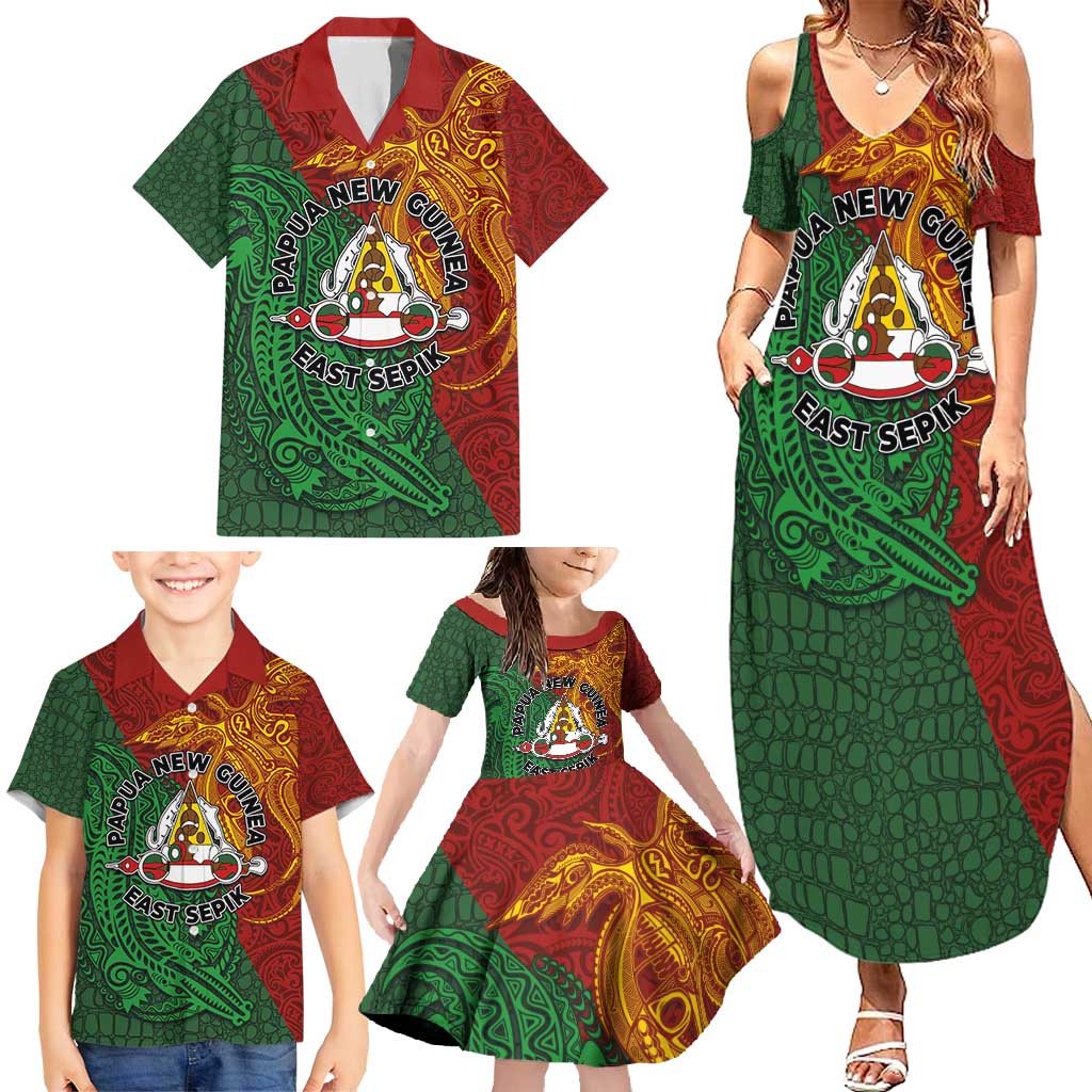 Papua New Guinea East Sepik Province Family Matching Summer Maxi Dress and Hawaiian Shirt Tribal Crocodile Birds of Paradise Melanesian Tattoo