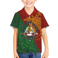 Papua New Guinea East Sepik Province Family Matching Summer Maxi Dress and Hawaiian Shirt Tribal Crocodile Birds of Paradise Melanesian Tattoo LT03 Son's Shirt Green - Polynesian Pride