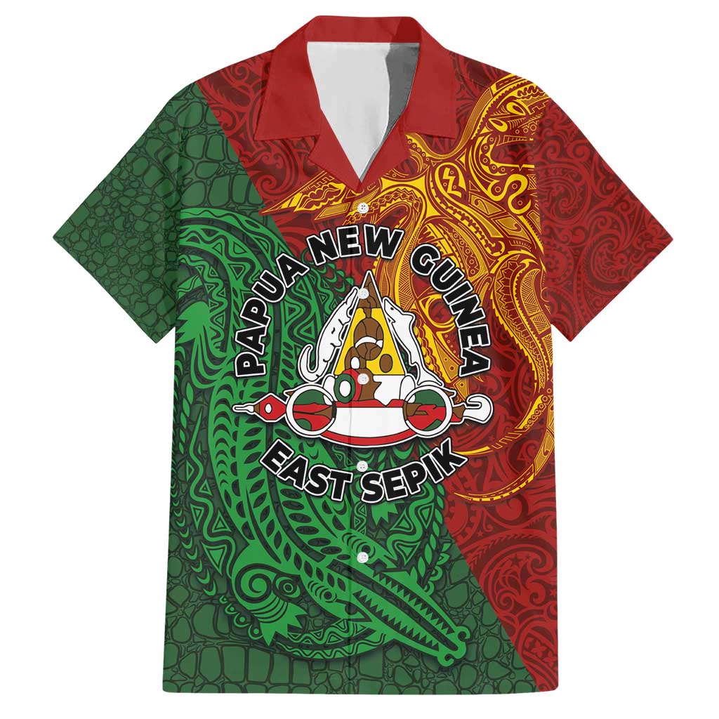 Papua New Guinea East Sepik Province Hawaiian Shirt Tribal Crocodile Birds of Paradise Melanesian Tattoo LT03 Green - Polynesian Pride