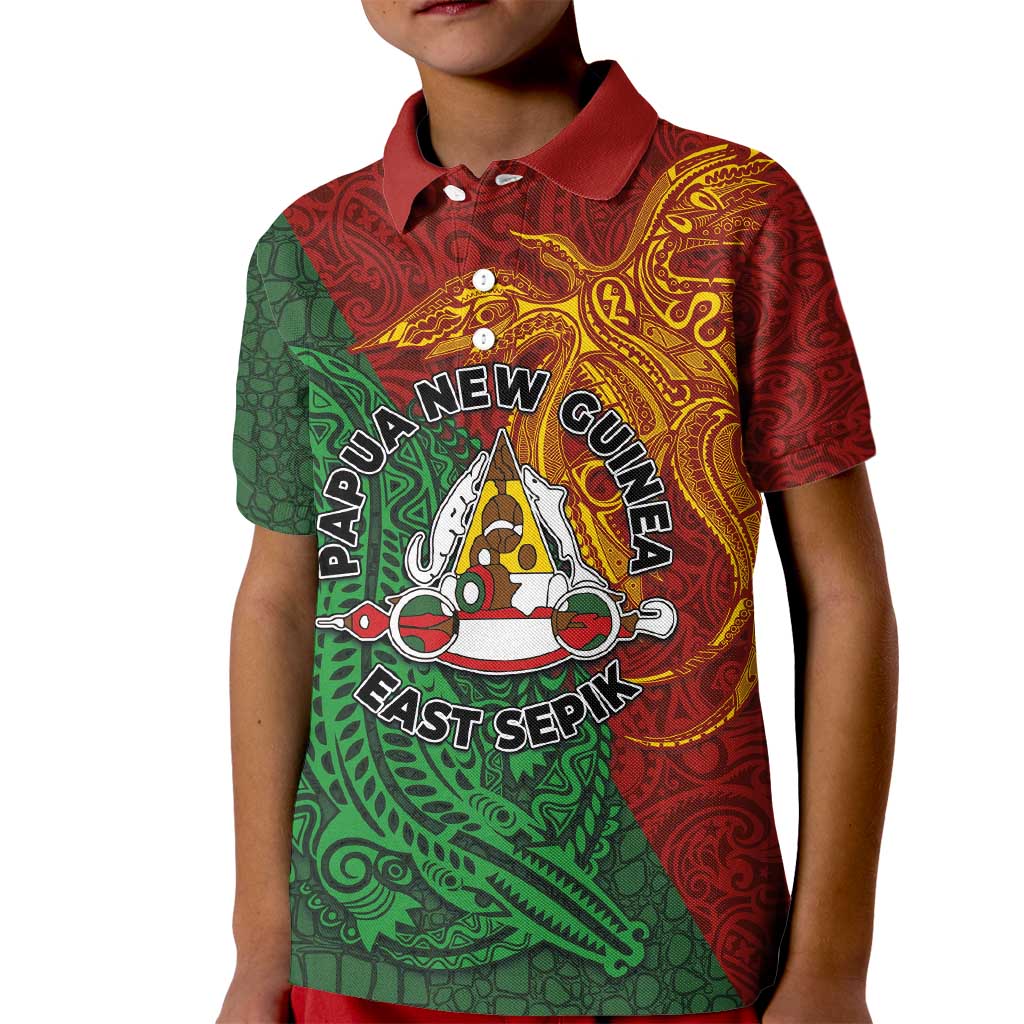 Papua New Guinea East Sepik Province Kid Polo Shirt Tribal Crocodile Birds of Paradise Melanesian Tattoo LT03 Kid Green - Polynesian Pride
