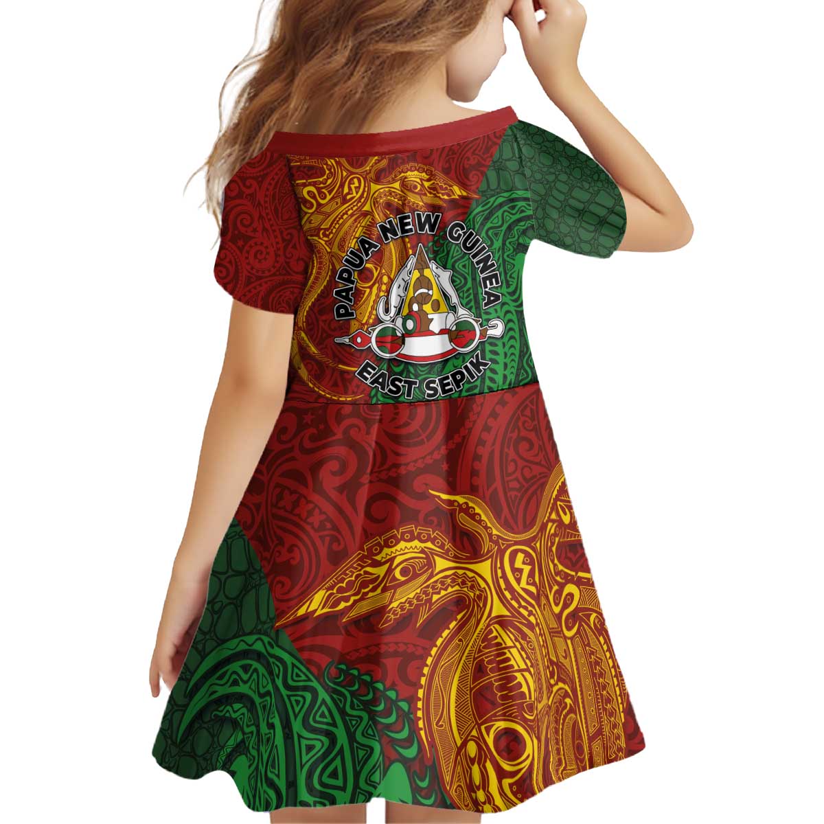 Papua New Guinea East Sepik Province Kid Short Sleeve Dress Tribal Crocodile Birds of Paradise Melanesian Tattoo