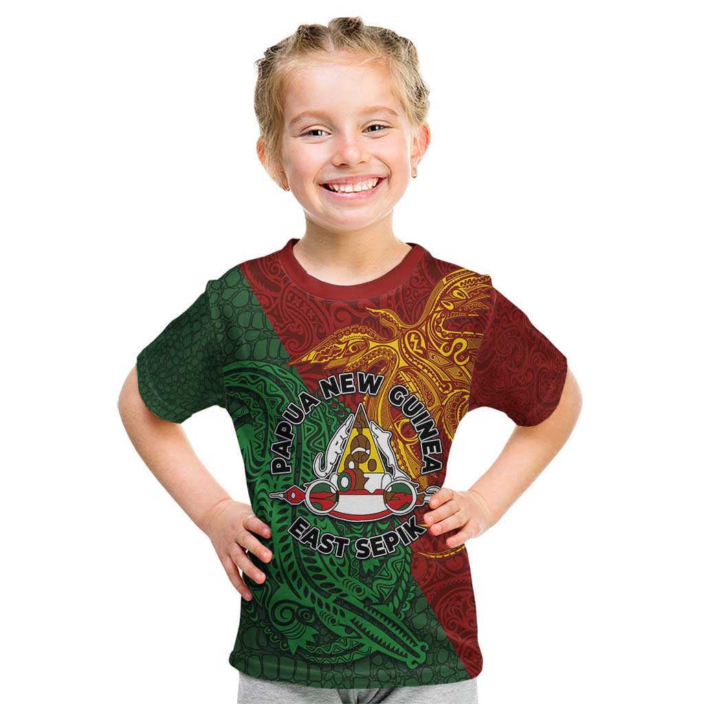 Papua New Guinea East Sepik Province Kid T Shirt Tribal Crocodile Birds of Paradise Melanesian Tattoo LT03 Green - Polynesian Pride