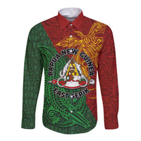 Papua New Guinea East Sepik Province Long Sleeve Button Shirt Tribal Crocodile Birds of Paradise Melanesian Tattoo