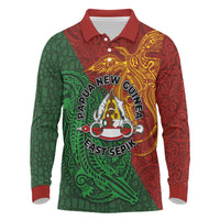 Papua New Guinea East Sepik Province Long Sleeve Polo Shirt Tribal Crocodile Birds of Paradise Melanesian Tattoo