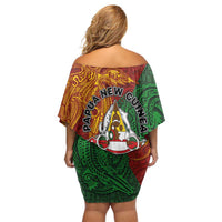 Papua New Guinea East Sepik Province Off Shoulder Short Dress Tribal Crocodile Birds of Paradise Melanesian Tattoo