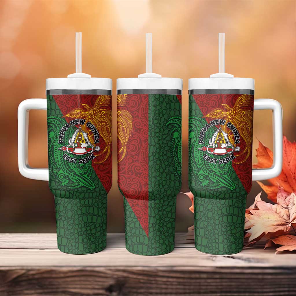 Papua New Guinea East Sepik Province Tumbler With Handle Tribal Crocodile Birds of Paradise Melanesian Tattoo