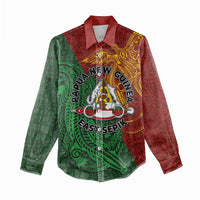 Papua New Guinea East Sepik Province Women Casual Shirt Tribal Crocodile Birds of Paradise Melanesian Tattoo
