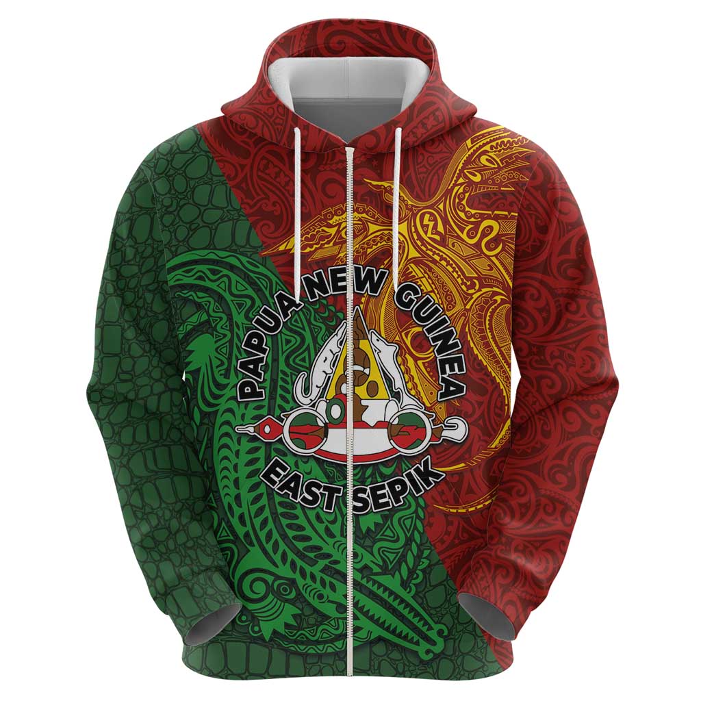 Papua New Guinea East Sepik Province Zip Hoodie Tribal Crocodile Birds of Paradise Melanesian Tattoo