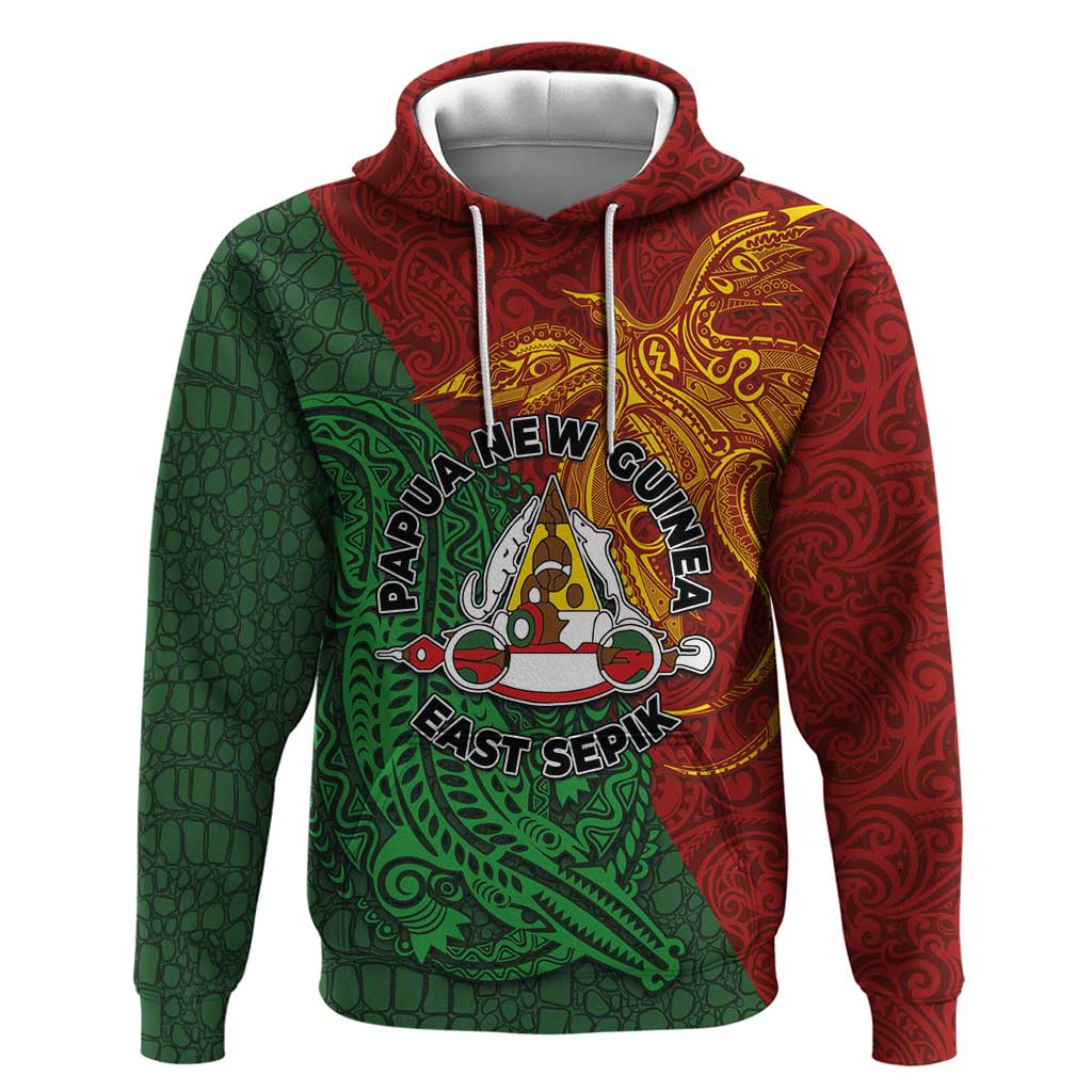 Papua New Guinea East Sepik Province Zip Hoodie Tribal Crocodile Birds of Paradise Melanesian Tattoo