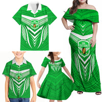 Kimbe Cutters Rugby Family Matching Off Shoulder Maxi Dress and Hawaiian Shirt Papua New Guinea Polynesian Tattoo Green Version LT03 - Polynesian Pride