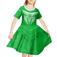 Kimbe Cutters Rugby Kid Short Sleeve Dress Papua New Guinea Polynesian Tattoo Green Version LT03 - Polynesian Pride