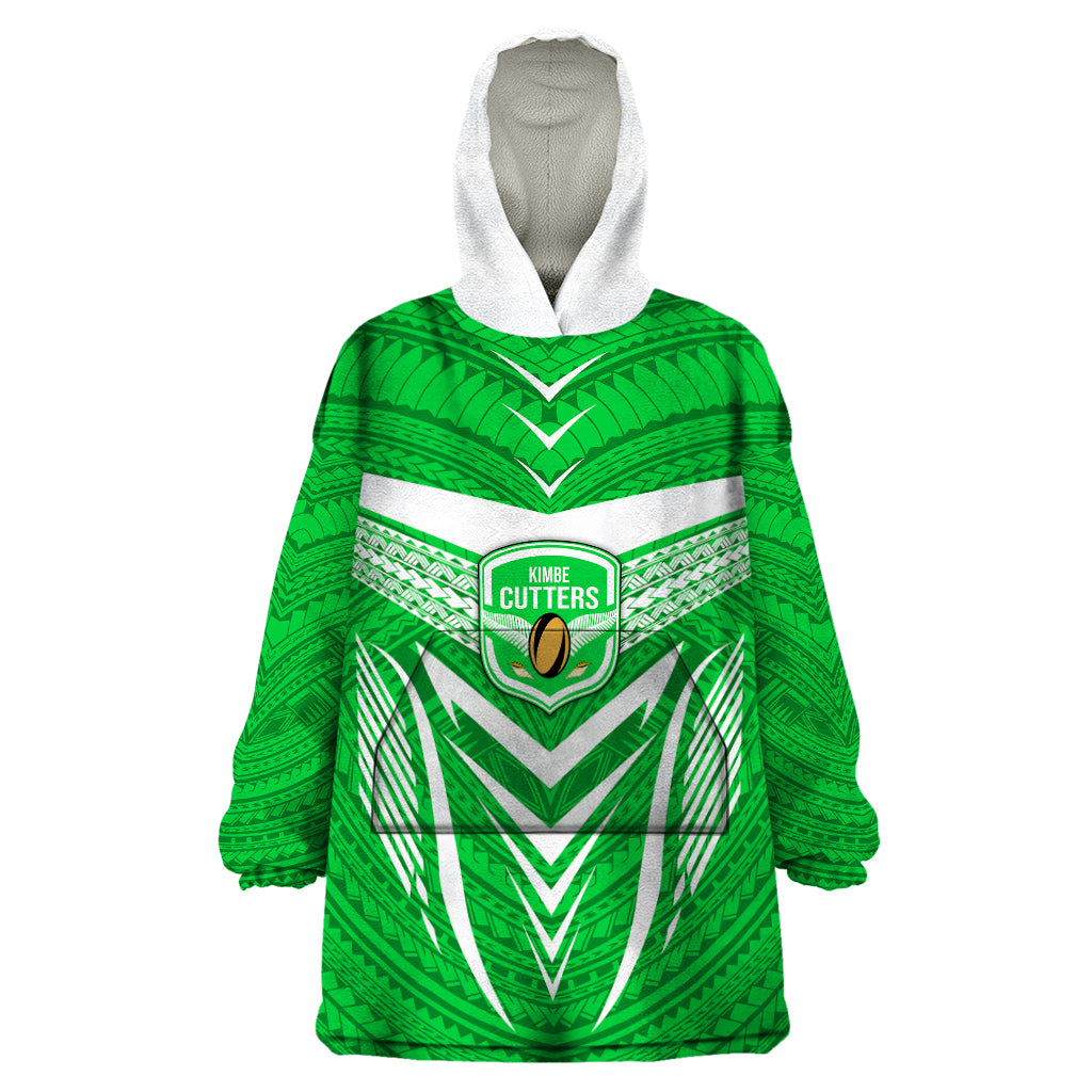 Kimbe Cutters Rugby Wearable Blanket Hoodie Papua New Guinea Polynesian Tattoo Green Version LT03 One Size Green - Polynesian Pride