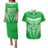 Custom Kimbe Cutters Rugby Couples Matching Puletasi Dress and Hawaiian Shirt Papua New Guinea Polynesian Tattoo Green Version LT03 Green - Polynesian Pride