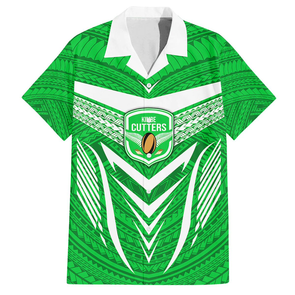 Custom Kimbe Cutters Rugby Family Matching Tank Maxi Dress and Hawaiian Shirt Papua New Guinea Polynesian Tattoo Green Version LT03 Dad's Shirt - Short Sleeve Green - Polynesian Pride