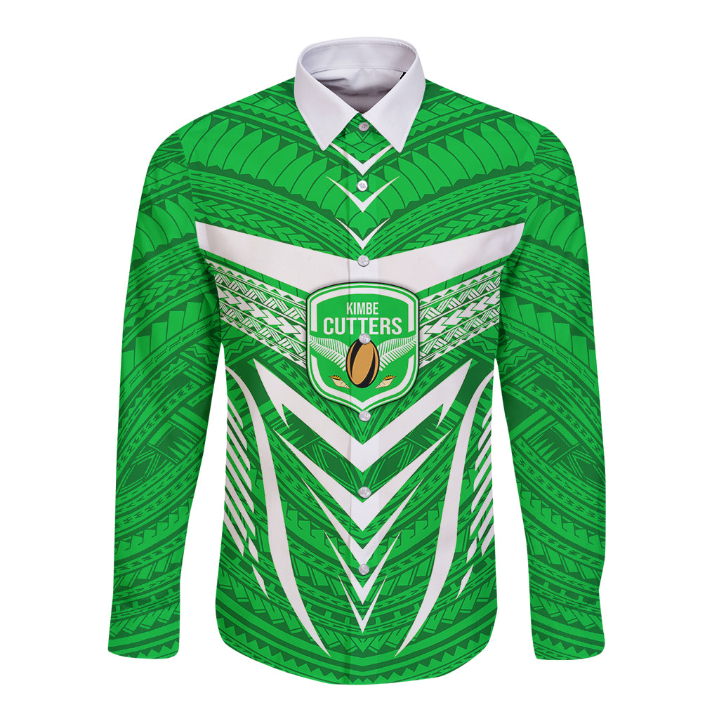 Custom Kimbe Cutters Rugby Long Sleeve Button Shirt Papua New Guinea Polynesian Tattoo Green Version LT03 Unisex Green - Polynesian Pride