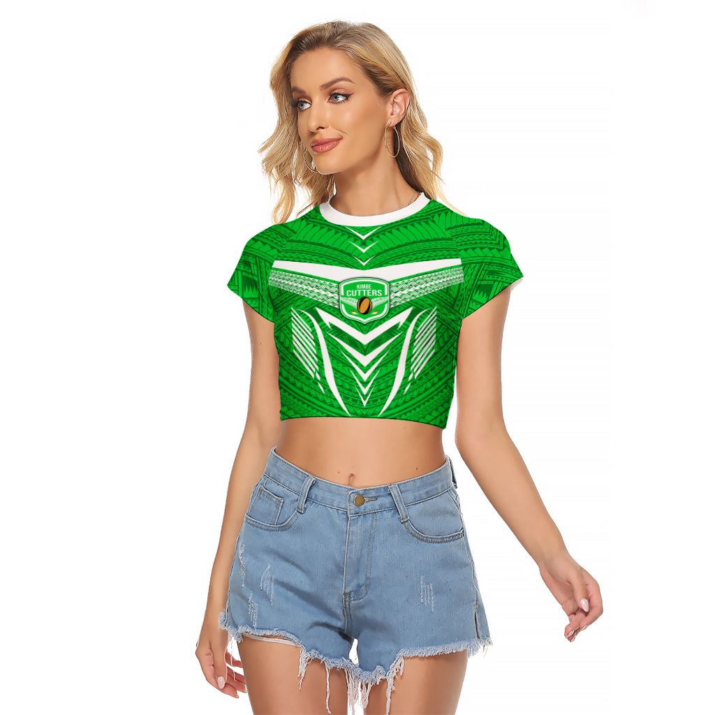 Custom Kimbe Cutters Rugby Raglan Cropped T Shirt Papua New Guinea Polynesian Tattoo Green Version LT03 Female Green - Polynesian Pride