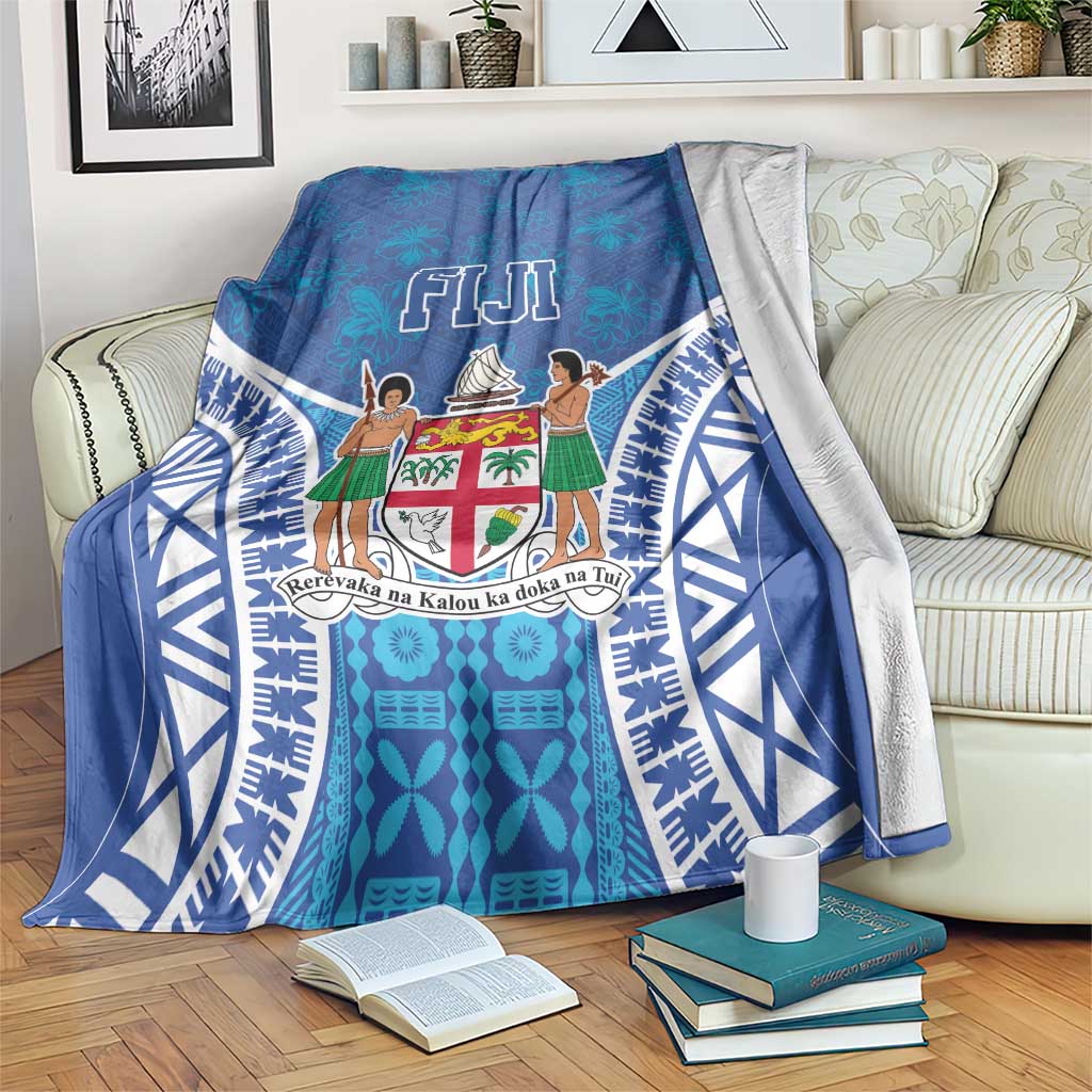 Fiji Day Blanket Fijian Masi Tribal Hibiscus Tattoo and Tapa Pattern LT03 Blue - Polynesian Pride